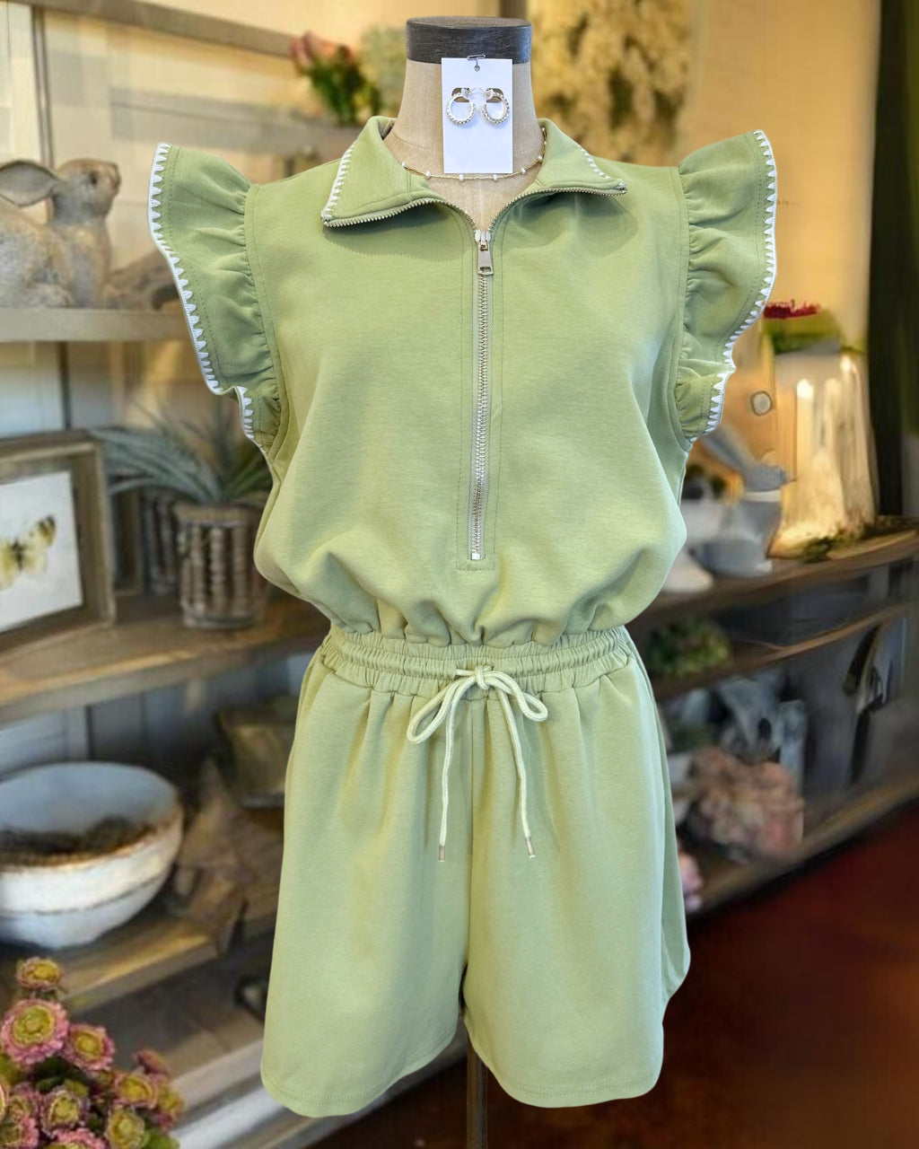 Trim Embroidered Terry Romper