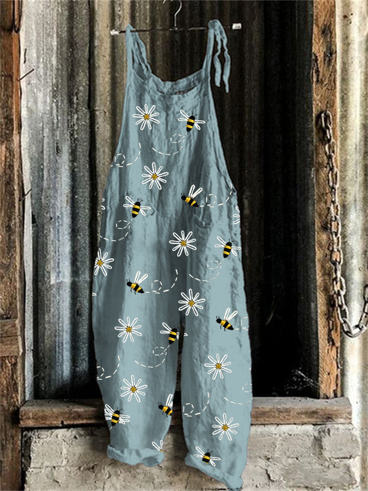 Flying Bees & Daisies Embroidery Pattern Jumpsuit