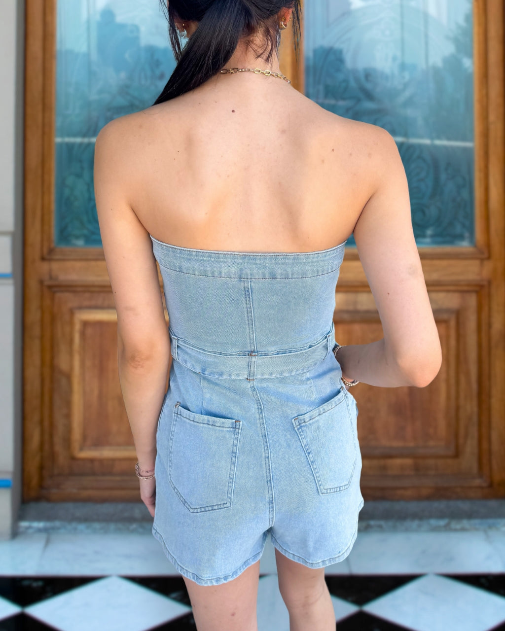 Denim Strapless Romper