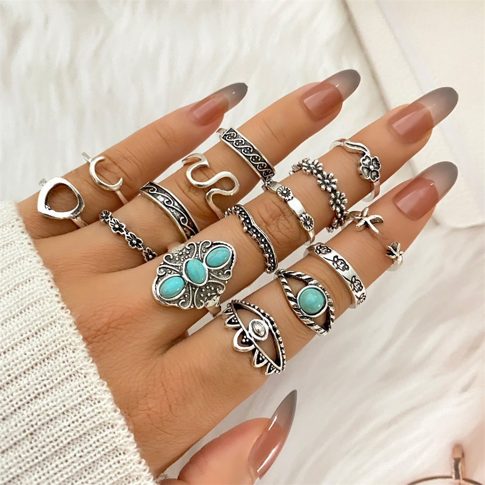 Dashingsoul Trendy Floral Eye Ring Set