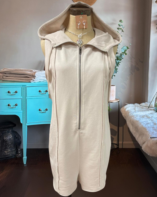 Simple Zip-Up Hoodie Jumpsuit