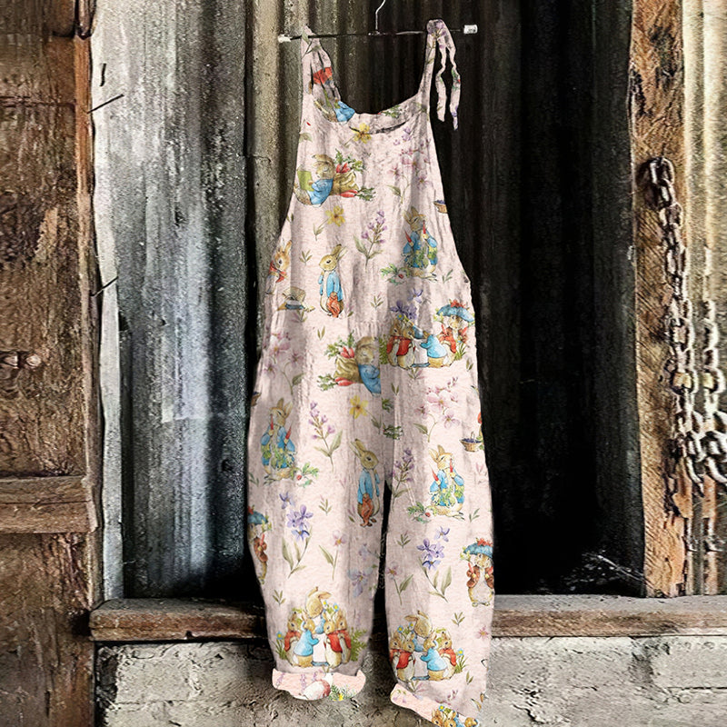 Cute Bunny Linen Blend Comfy Jumpsuit