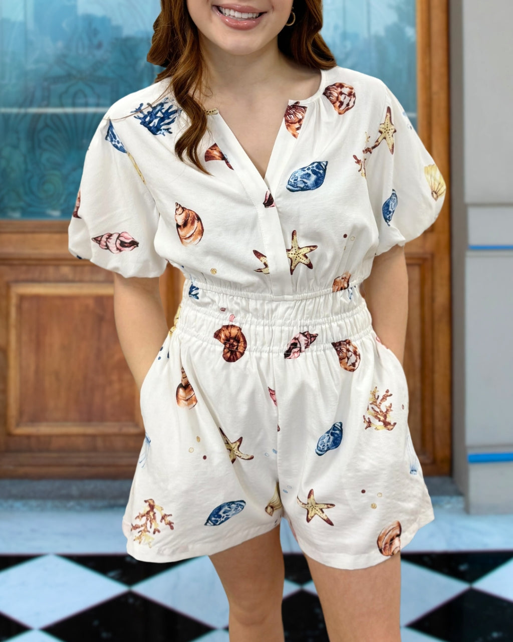 Shell and Coral Print Romper