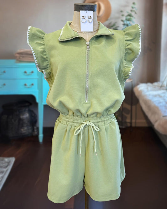 Trim Embroidered Terry Romper