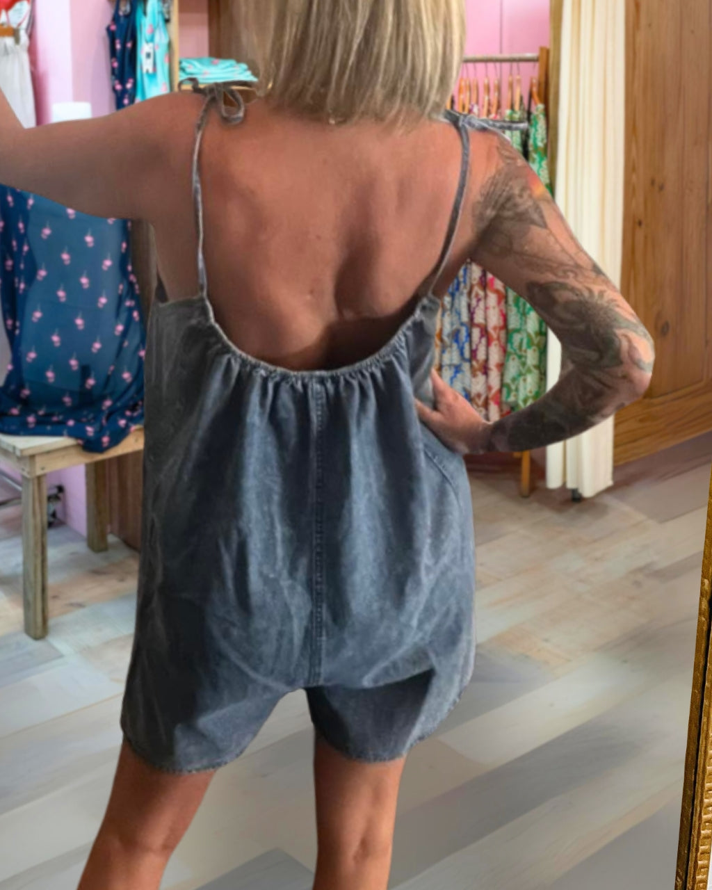 Sling Quilted Denim Romper