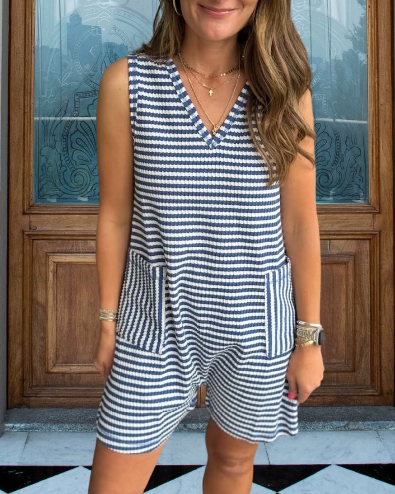 Striped Knitted Sleeveless Jumpsuit