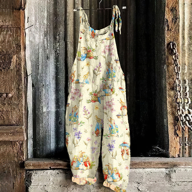 Cute Bunny Linen Blend Comfy Jumpsuit