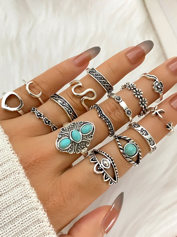 Dashingsoul Trendy Floral Eye Ring Set