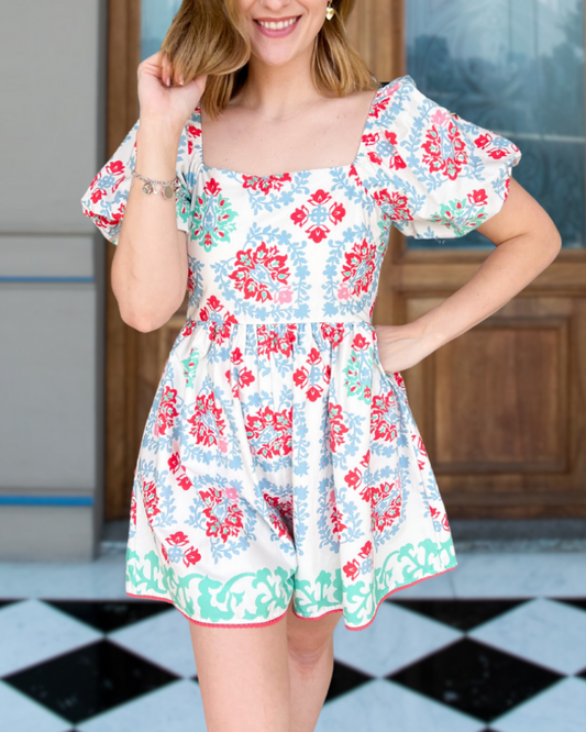 Designer Border Print Romper