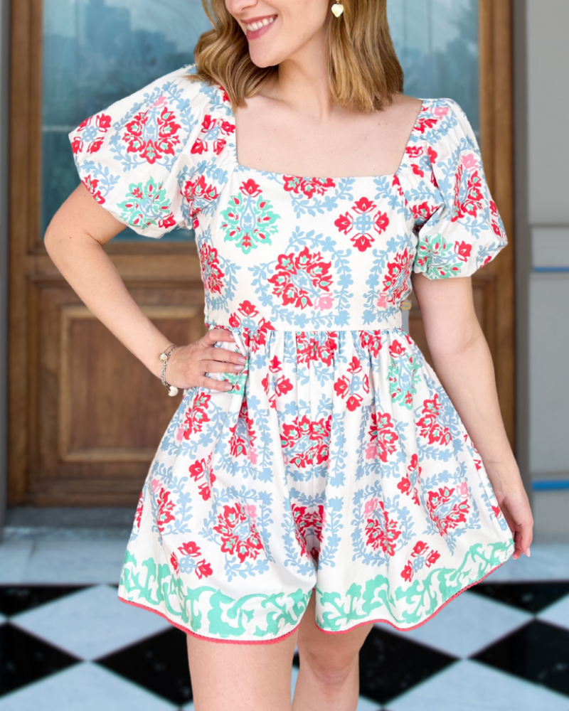 Designer Border Print Romper