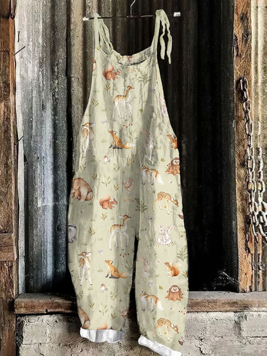 Forest Animal Print Loose Jumpsuit