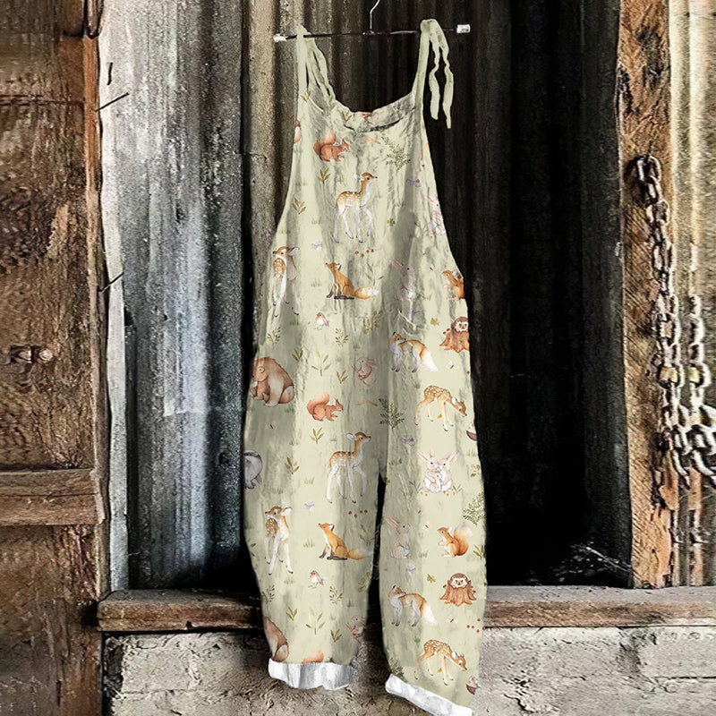 Forest Animal Print Loose Jumpsuit