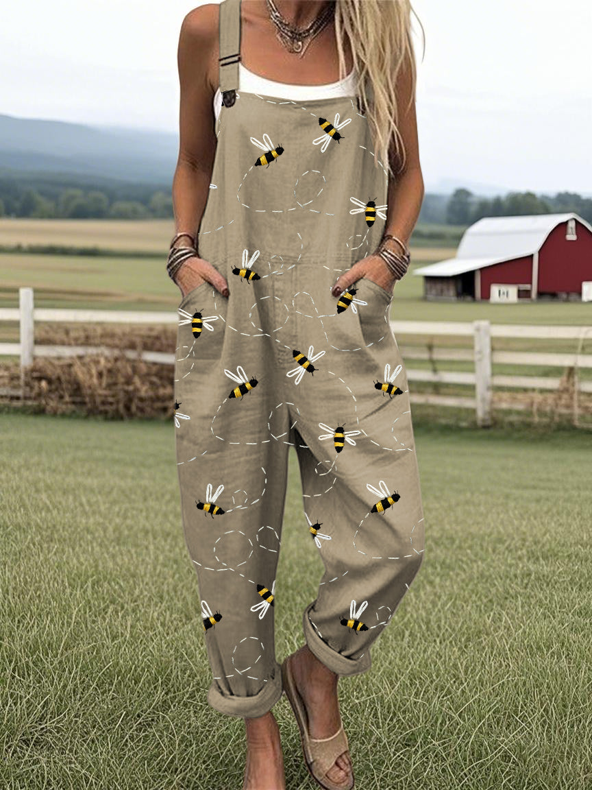 Women's Flying Bees Embroidery Pattern Casual Wide Leg Jumpsuit