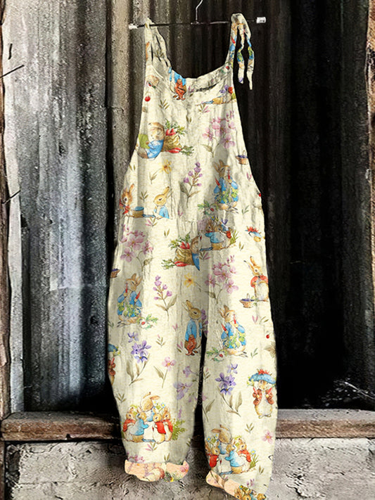 Cute Bunny Linen Blend Comfy Jumpsuit