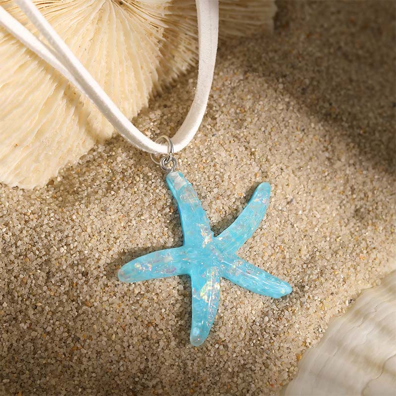Dashingsoul Bohemian Rainbow Color Resin Pendant Starfish Multi-layered Necklace